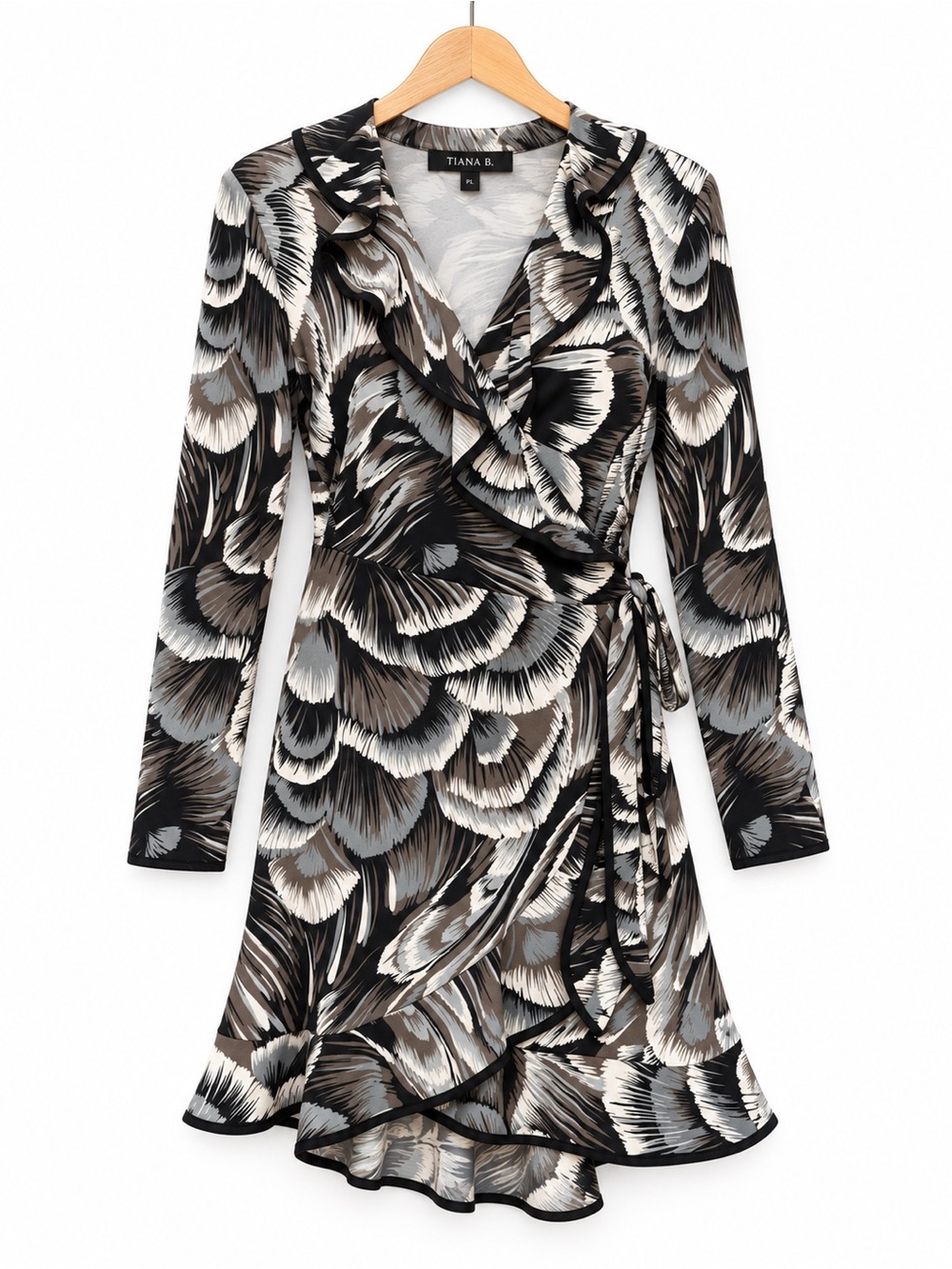 𝙏𝙞𝙖𝙣𝙖 𝘽. Wrap Dress Petite Large Abstract Print Ruffle Long Sleeve